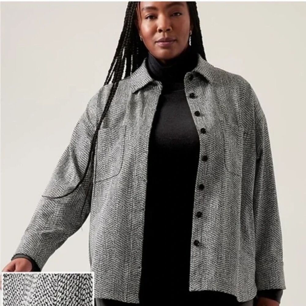ATHLETA Black White Houndstooth Long Sleeve Button Up Shirt Jacket Size 3X